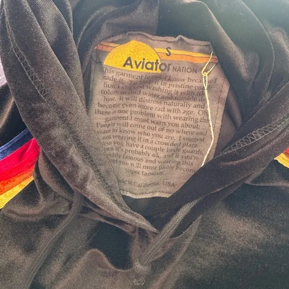 Aviator nation black velour velvet hoodie size small new with tag ! - Picture 2 of 3